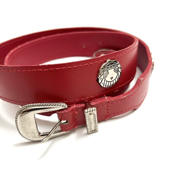 vintage | 80s western vegan faux leather stiff slim silver conchos belt | sz l main image 4